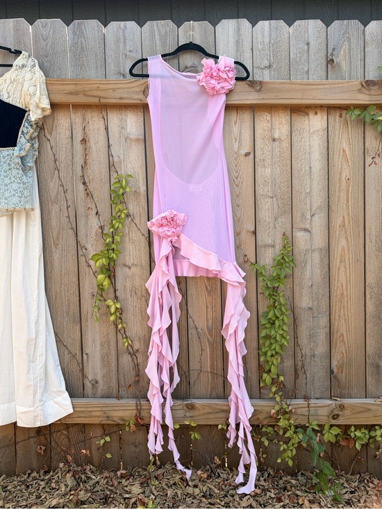 Fancì Club Dresses & Skirts - Fanci Club Mini Dress with Ruffle Ties and Floral Appliqués